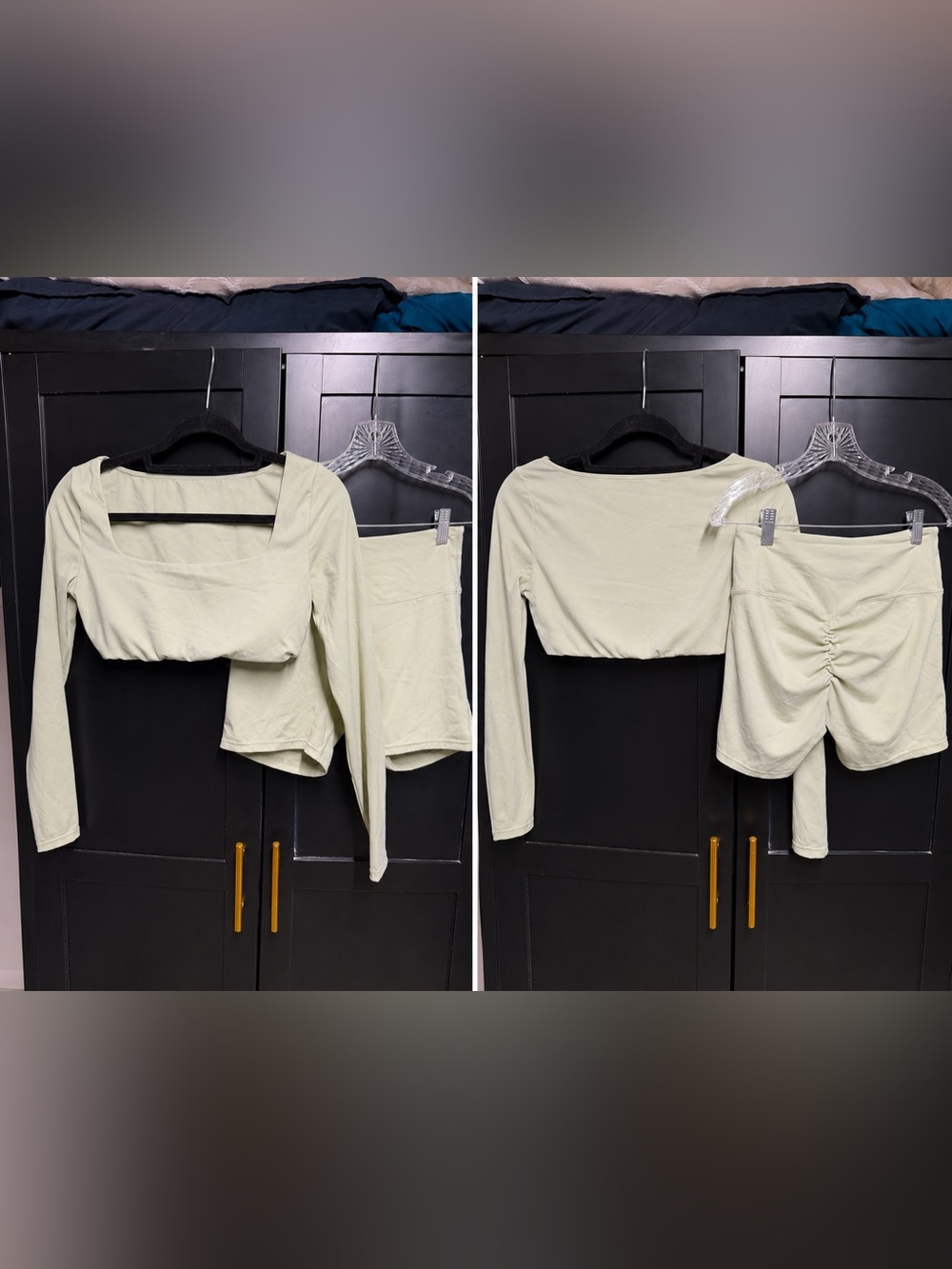 Amazon Women's Cropped Long-Sleeve Top and Matching Shorts in Light Sage